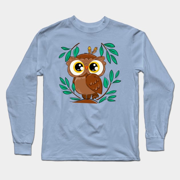 Owl cute foliage Long Sleeve T-Shirt by Mako Design 